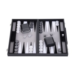 Black backgammon set with a black and white interior