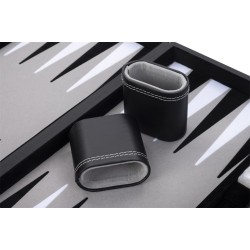 Black backgammon set with a black and white interior