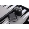 Black backgammon set with a black and white interior