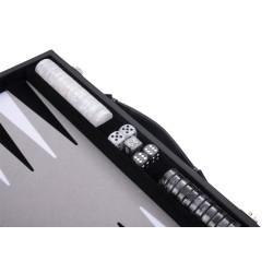 Black backgammon set with a black and white interior