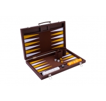 Coffret de Backgammon brun intérieur jaune blanc