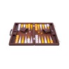 Brown backgammon set with a yellow and white interior