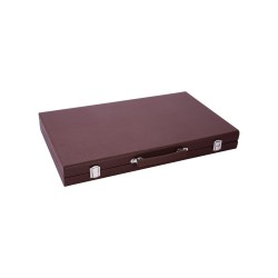 Brown backgammon set with a yellow and white interior