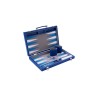 Blue backgammon set with a blue and white interior