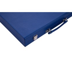 Blue backgammon set with a blue and white interior
