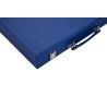 Blue backgammon set with a blue and white interior