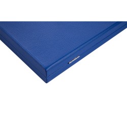 Blue backgammon set with a blue and white interior