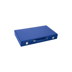 Blue backgammon set with a blue and white interior