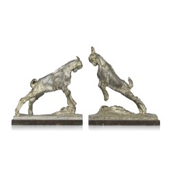 Paire de serre-livres Chevreaux affrontés signés