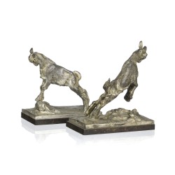 Paire de serre-livres Chevreaux affrontés signés