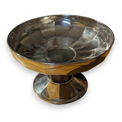 Coupe Art Deco ronde en métal argenté par GALLIA