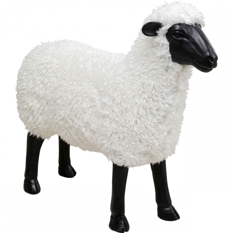 Mouton en résine avec fausse fourrure blanche
