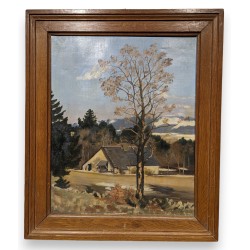 Tableau \"Ferme du Jura\" signé L. JACCOUD