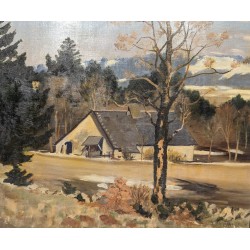 Tableau \"Ferme du Jura\" signé L. JACCOUD