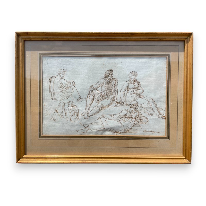 Ink drawing entitled ‘Study’, signed BROMBERG
