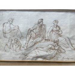 Ink drawing entitled ‘Study’, signed BROMBERG
