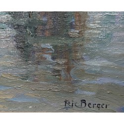 Tableau \"Quai à Morges\" signé Ric BERGER