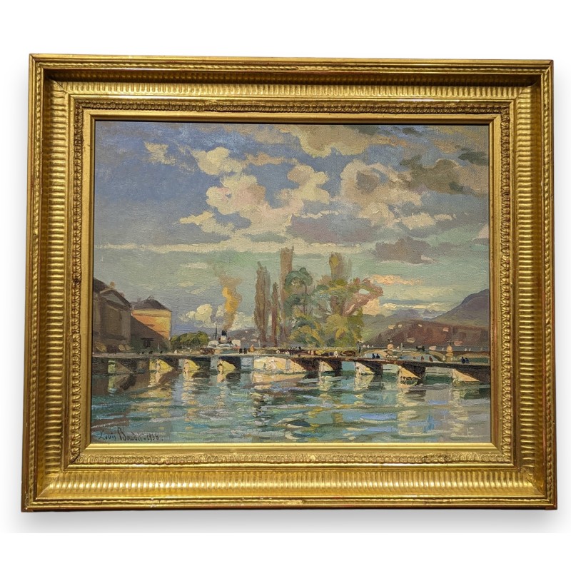 Tableau \"Pont des Bergues\" signé BAUDIT