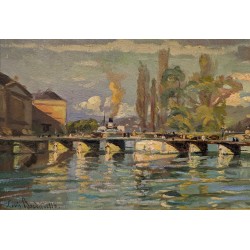 Tableau \"Pont des Bergues\" signé BAUDIT