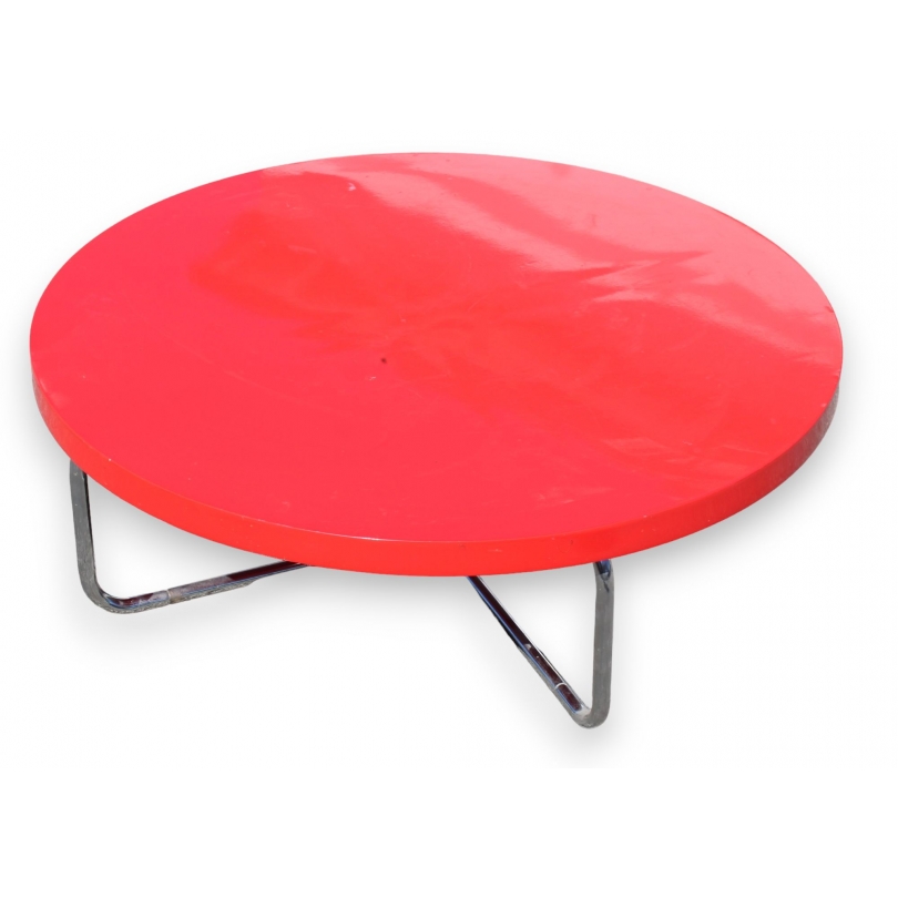 Table basse en tubes chromés et plateau rouge