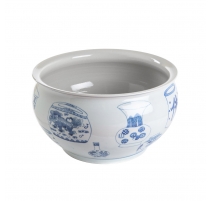 Cache-pot décor de vases bleu-blanc