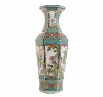 Vase octogonal en porcelaine Oiseaux