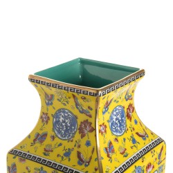 Yellow Square Vase with Birds