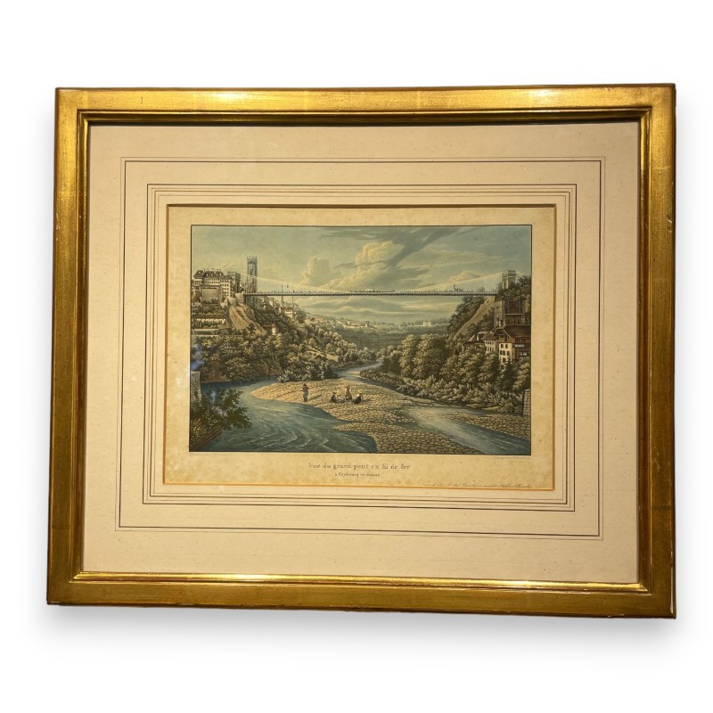 Watercolour engraving "Fribourg"