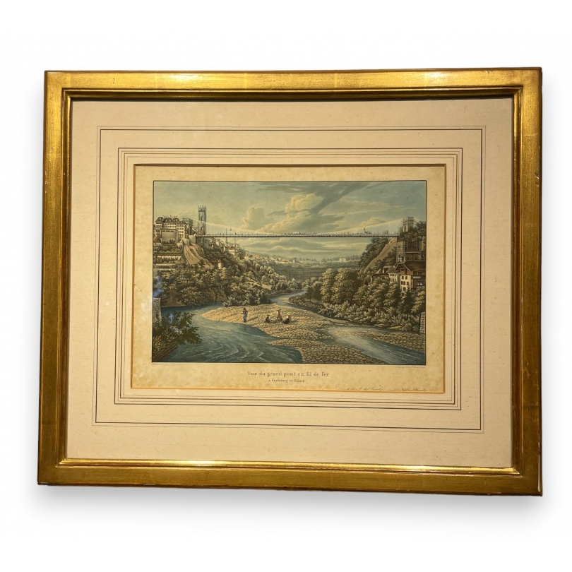 Gravure aquarellée "Fribourg"