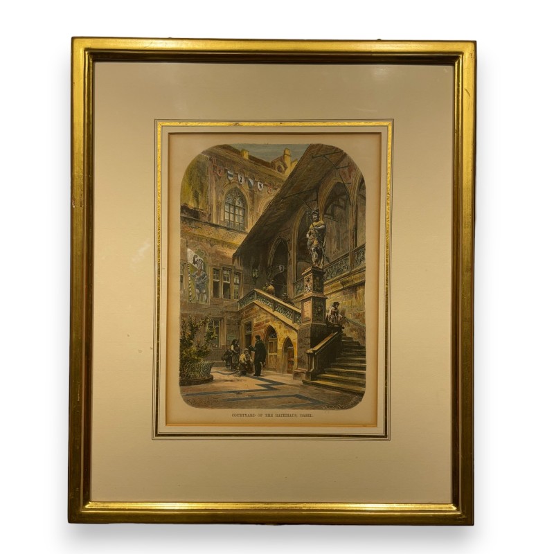 Watercolour engraving: ‘Courtyard of the Rathhaus’