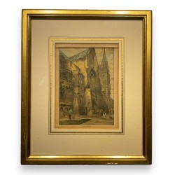 Watercolour engraving of ‘Basel Minster’