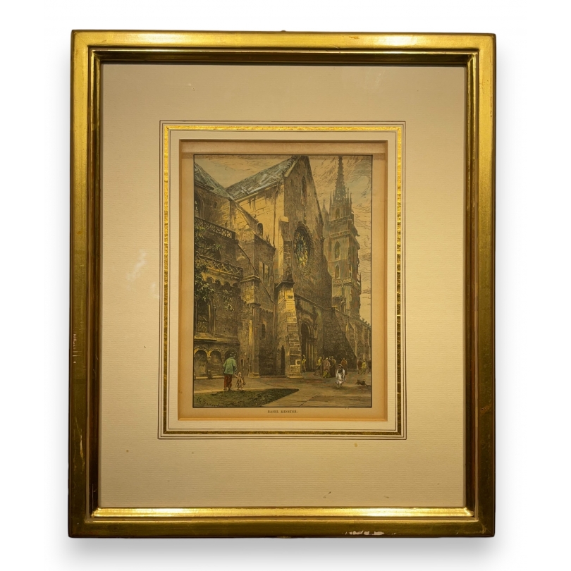 Gravure aquarellée "Basel Minster"