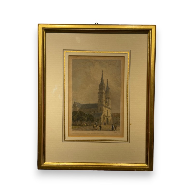 Watercolour engraving: "The Münster in Basel"