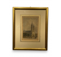 Gravure aquarellée "The Münster in Basel"