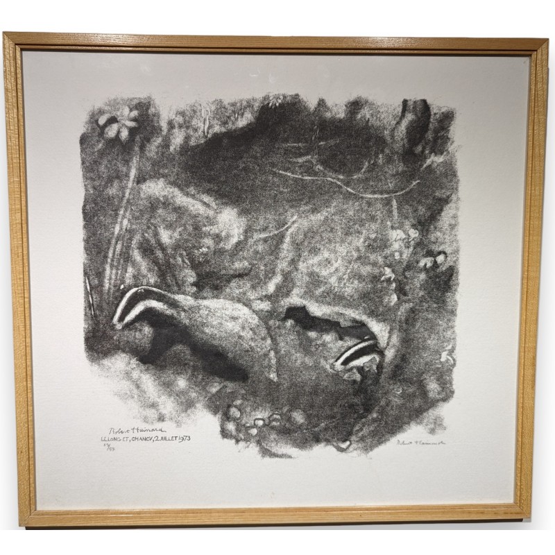 Engraving entitled "Badgers", signed HAINARD