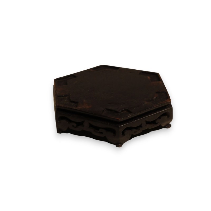 Hexagonal Chinese carved wooden plinth
