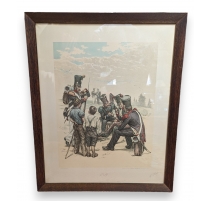 Lithographie "Le repos des soldats" F. ROUGE