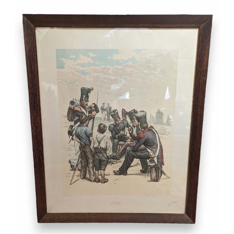 Lithographie "Le repos des soldats" F. ROUGE