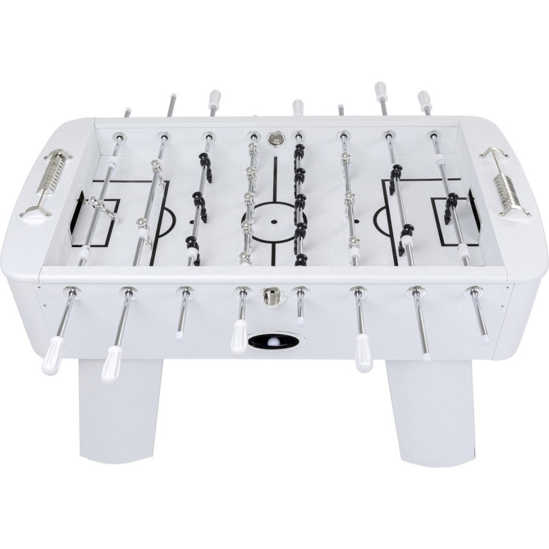 White table football table with black and silver figures