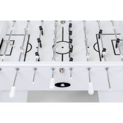 White table football table with black and silver figures