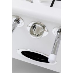 White table football table with black and silver figures