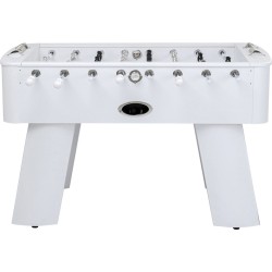 White table football table with black and silver figures