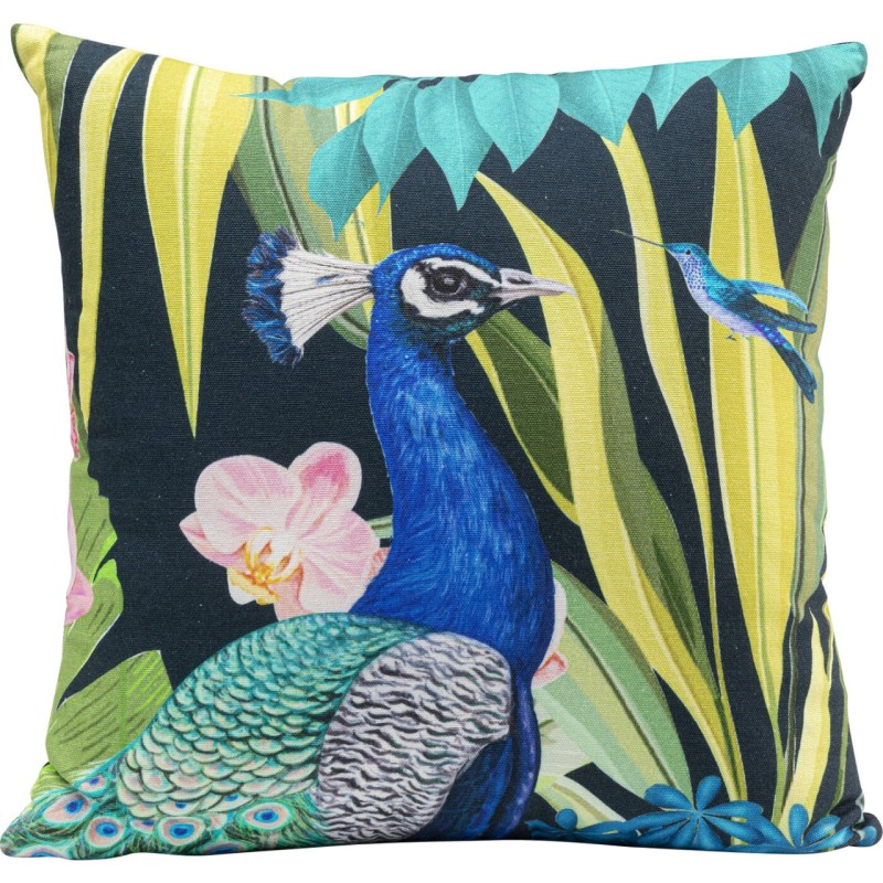 Peacock-print cushion