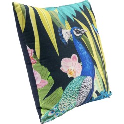 Peacock-print cushion