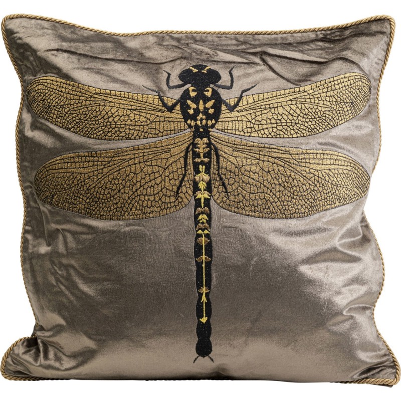 Brown dragonfly embroidered cushion