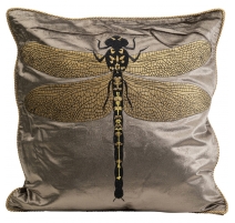Coussin brodé libellule marron