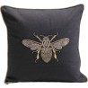 Black bee-embroidered cushion