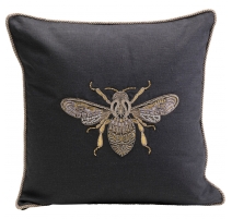 Coussin brodé abeille noir