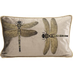 Coussin brodé libellule marron