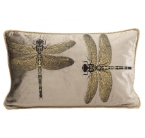 Coussin brodé libellule marron